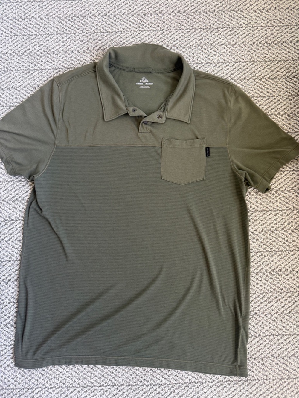 Prana Men's Olive Green Short-Sleeve Polo with Pocket